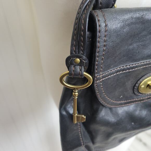 Vtg Fossil Carson Black Leather shoulder crossbody bag - Picture 4 of 10